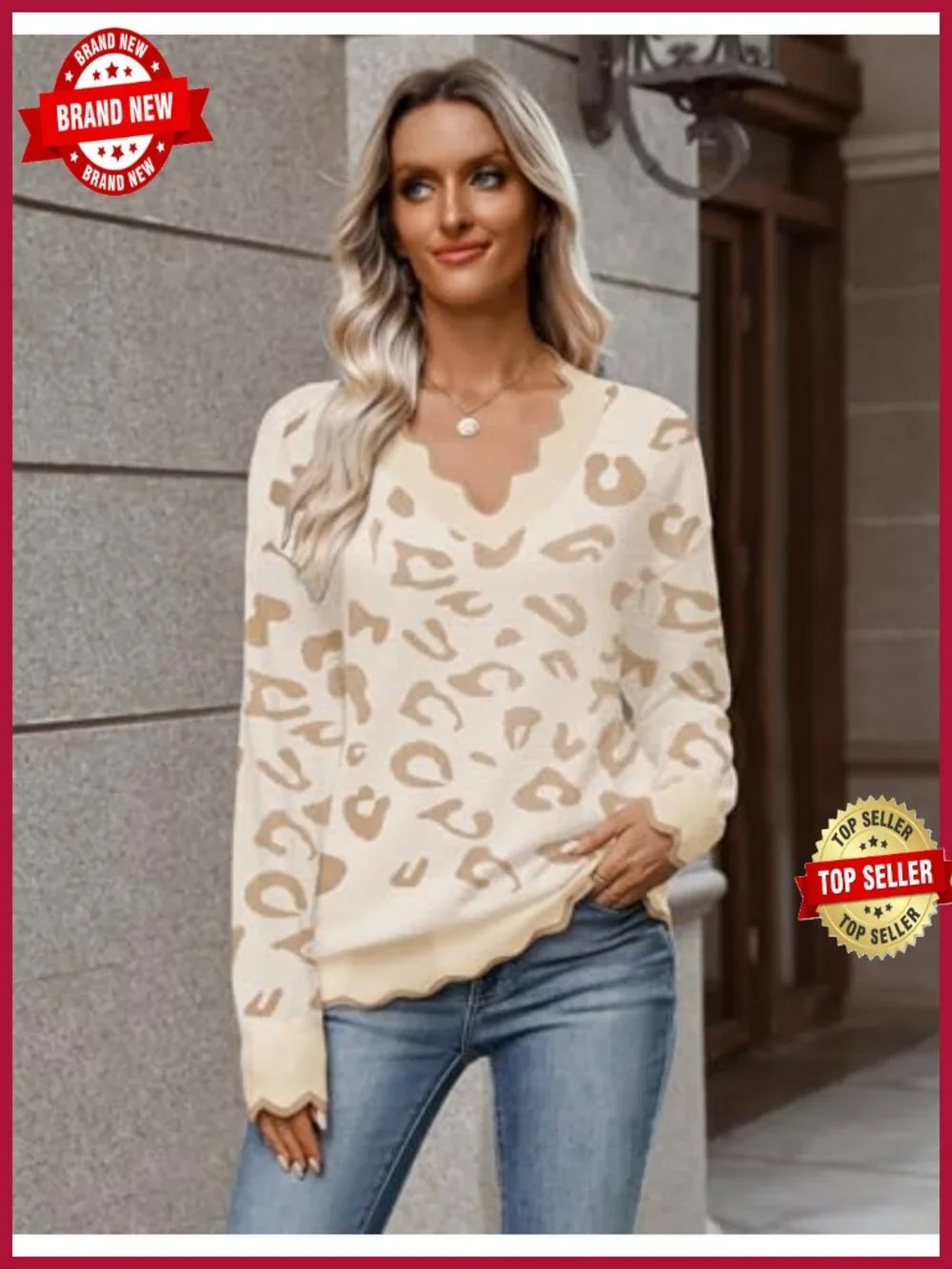 V-Neck Long Sleeve Lightweight Knit Pullover Sweater